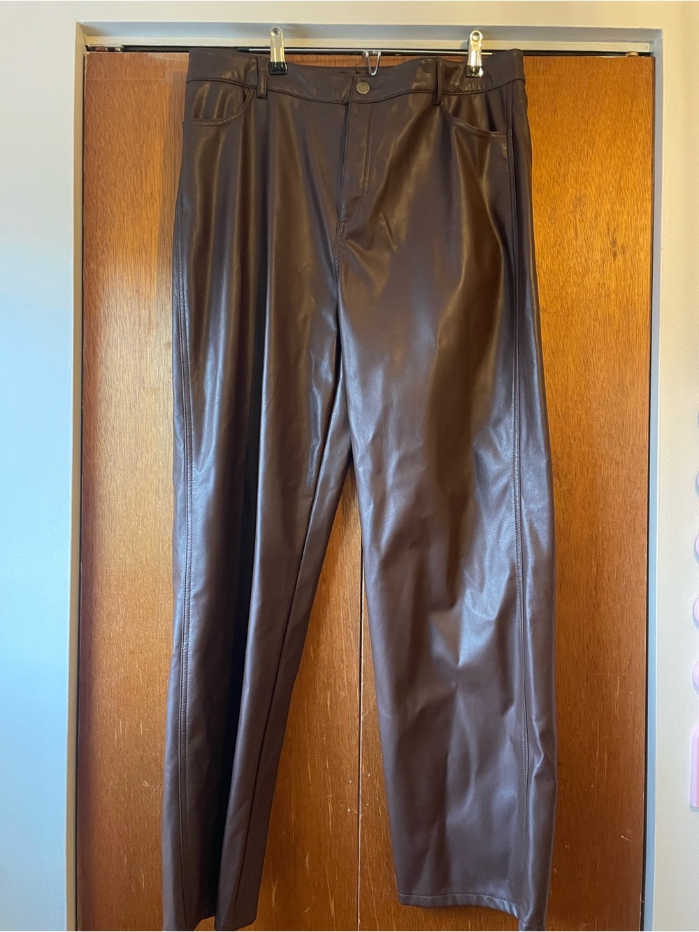 Garage Brown Faux Leather Trousers